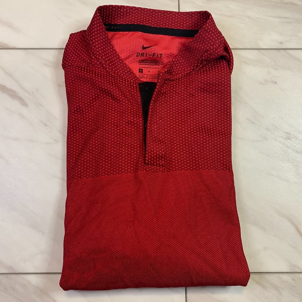 Nike Tiger Woods Collarless Blade Golf Polo Red Dri Fit Medium M